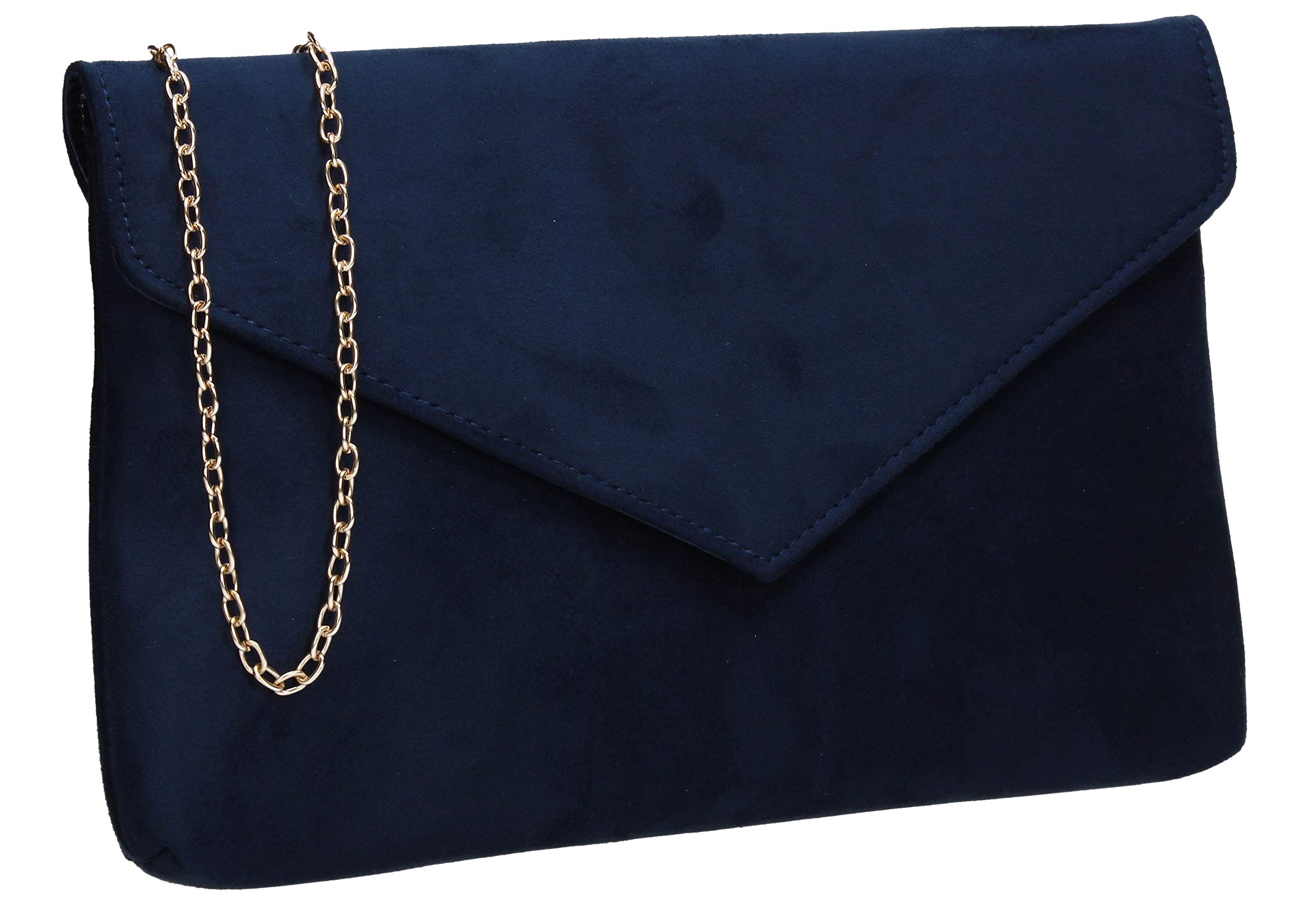 SwankySwans Rosa Faux Suede Slim Envelope Clutch Bag Navy Blue