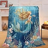 Mermaid Blanket Super Soft Warm Fluffy Fleece Flannel Fantasy Throw Blanket Cozy Fuzzy Plush Stuff Bedding Blankets Gifts for Women Kids Boys Girls Adults 50"X40"