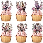 18pcs Colorful Glitter Forest Owl Dessert Cupcake Topper Pick for Woodland Animal Theme Decor Supplies Baby Shower Boys Girls Happy Birthday Party Decorations