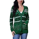 KOJOOIN Women's Ugly Christmas Cardigans Button Down Open Front Knit Pullover Holiday Vacation Long Sleeve Cardigan Sweaters