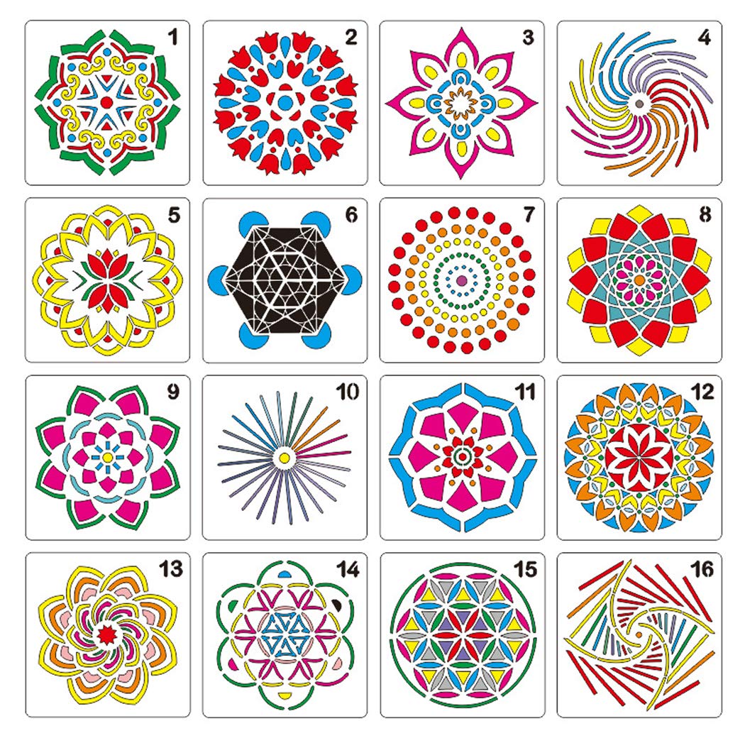 Hillento 16 Pieces Mandala Painting Stencils Templates Reusable Mandala Painting for DIY Painting Art and Craft Projects Home Decor (6 x 6 Inches)