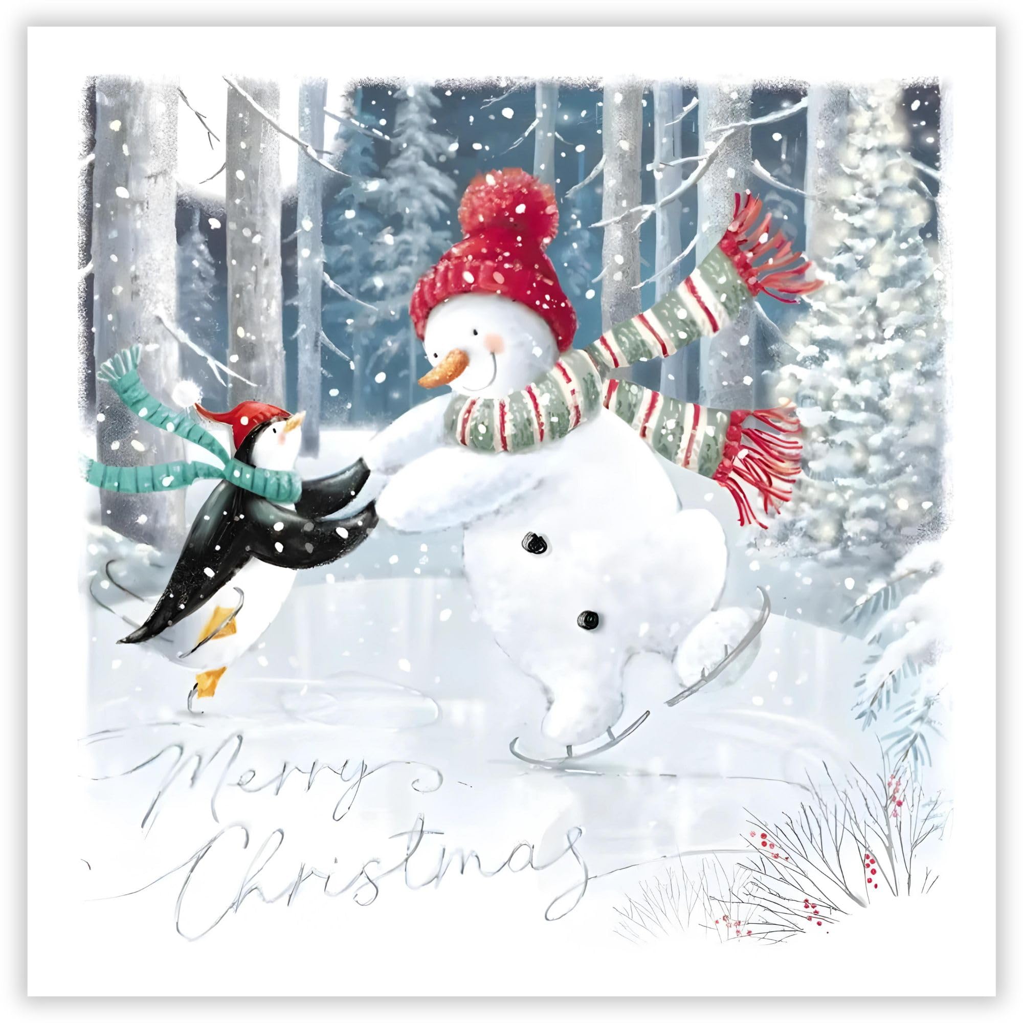 GBCC Charity Christmas Cards Pack of 10 - Charity Christmas Cards with Snowman and Penguin Ice Skating Scene - Eco-Friendly Xmas Cards Multipack with Envelopes