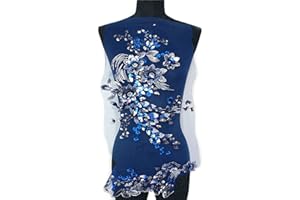 MUMAYA Fabric 3D Flowers Beads Patches Sequins Rhinestone Appliques Embroidery Lace Trims Mesh Sew On Patch for DIY Wedding Dress (Blue)