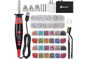 Genround Hotfix Rhinestone Setter, LCD Display Hotfix Applicator Tool Bedazzler Kit with Rhinestones Hot Fixed Wand for Clothes Clothing Fabric Crafts 6000pcs AB Crystal Clear 3 Gems Sizes Tips