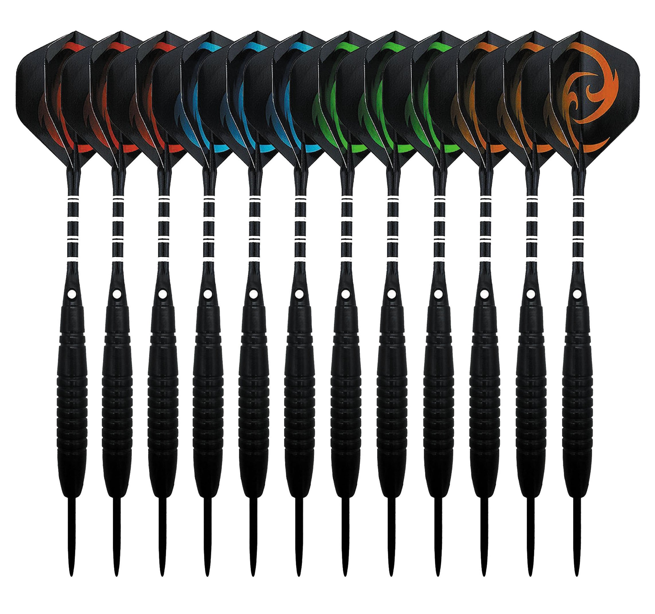 Waalvis 12 Pack Steel Tip Darts Set,23 Grams Professional Metal Point Dart with Black Barrels, Aluminum Shafts,40 Flights,24 Anti-loosening Rings and Extra Dart Sharpener