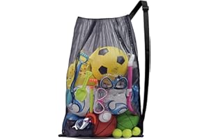 Drawstring Mesh Ball Bag, Foldable Swim Bags, Mesh Backpack for Soccer Ball, Basketball, Gym, Beach Bag for Carrying Swimming