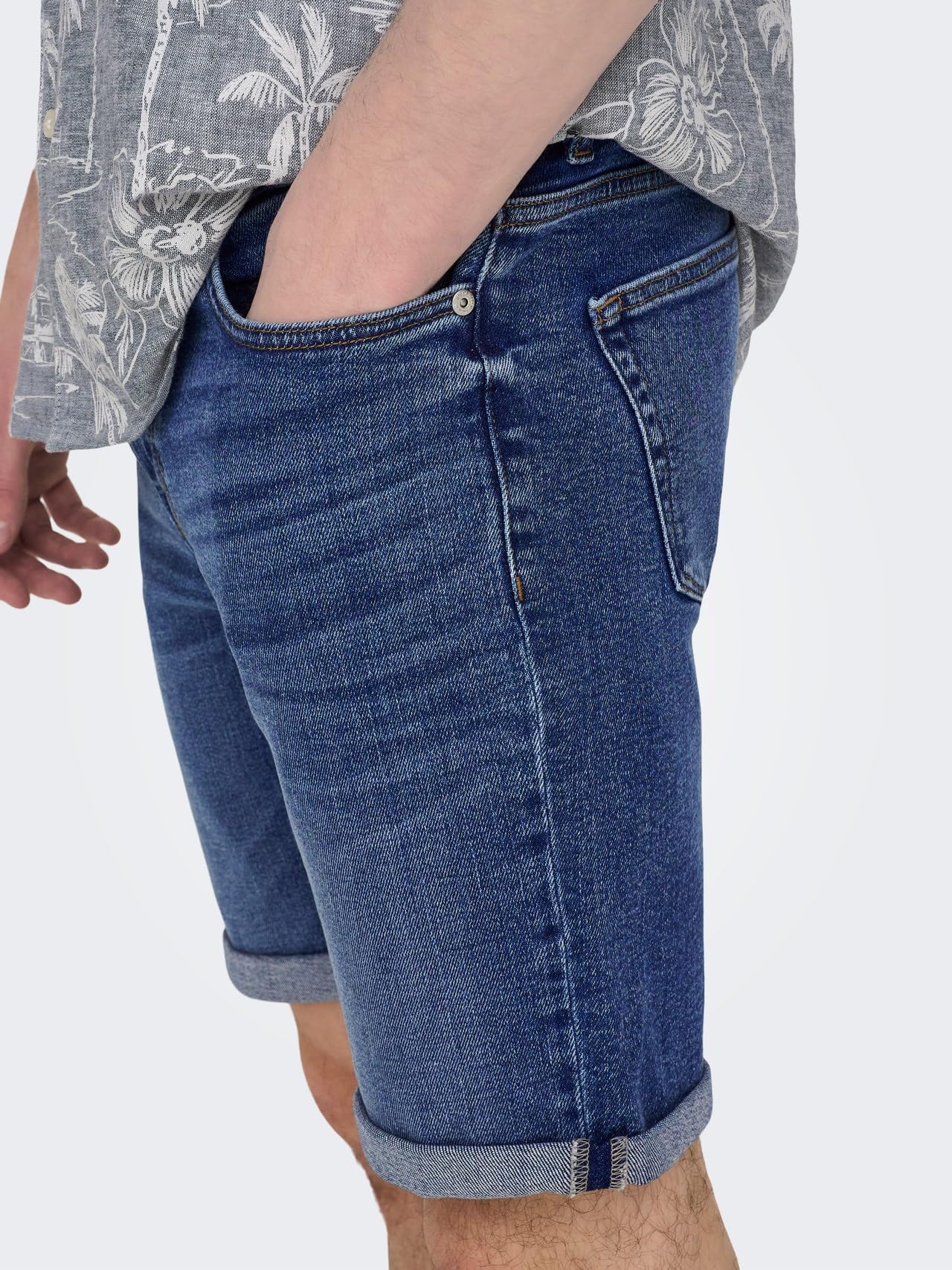 ONLY & SONS Herren Jeans Shorts ONSPly Denim Bermuda mit Aufschlag 22028773 Dark Blue Denim L 5