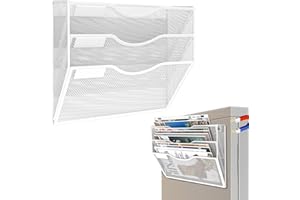 LQPAFZ 3-Tier Magnetic File Holder, No Drilling Installation File Cabinet Organizer, White Magnetic File Organizer, Magazine Rack, Magnetic Paper Holder for Refrigerator, File Cabinets,White