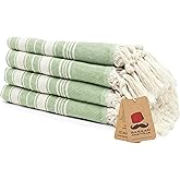 Bazaar Anatolia Hand Towels - Set of 4 | 39" x 19" - Decorative Turkish Hand Towel for Bathroom, 100% Cotton, Kitchen, Face, Hair, Tea, Dishcloth, Guest Towels Olive Sage - Stripe Green
