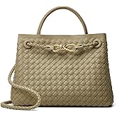 Woven Tote Bag Womens Purse: Vegan Leather Shoulder Handbags - Fashion Summer Beach Tote Bags - Large Travel Totes Handwoven Satchel for Holidays (Green)