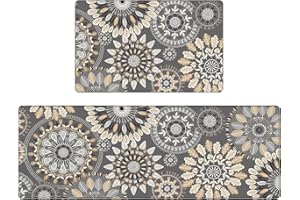 Pauwer Boho Kitchen Rugs Set of 2 Anti Fatigue Mats for Kitchen Floor Cushioned Kitchen Rugs and Mats Non Skid Waterproof Kit