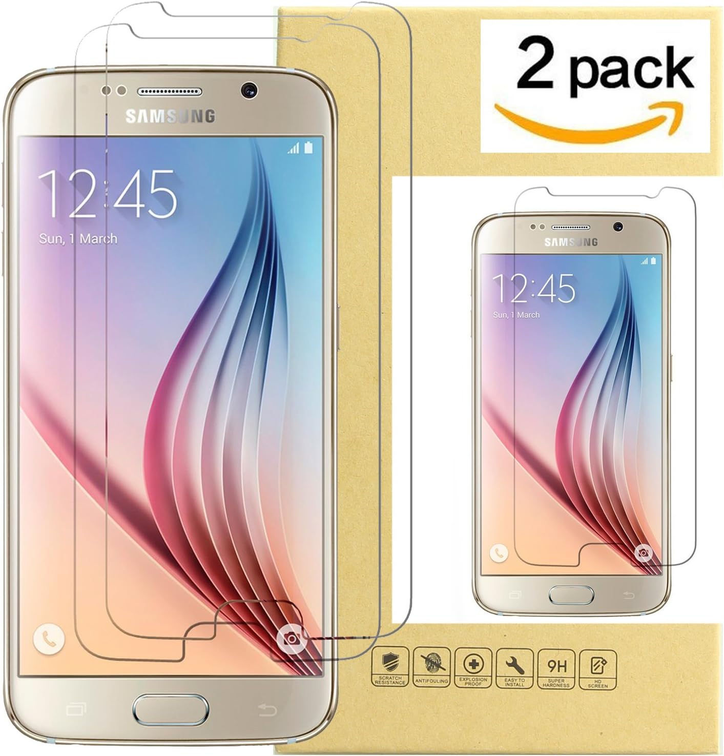 Galaxy S6 Tempered Glass Screen Protector,Ultra-Thin 0.33 mm Crystal Clear, 9H Hardness for Samsung Galaxy S6 and G9200