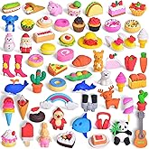 FUN LITTLE TOYS 60 PCS Cute Erasers for Kids, Fun Mini 3D Puzzle Animal Food Erasers, Goodie Bag Stuffers Treasure Box Toys f