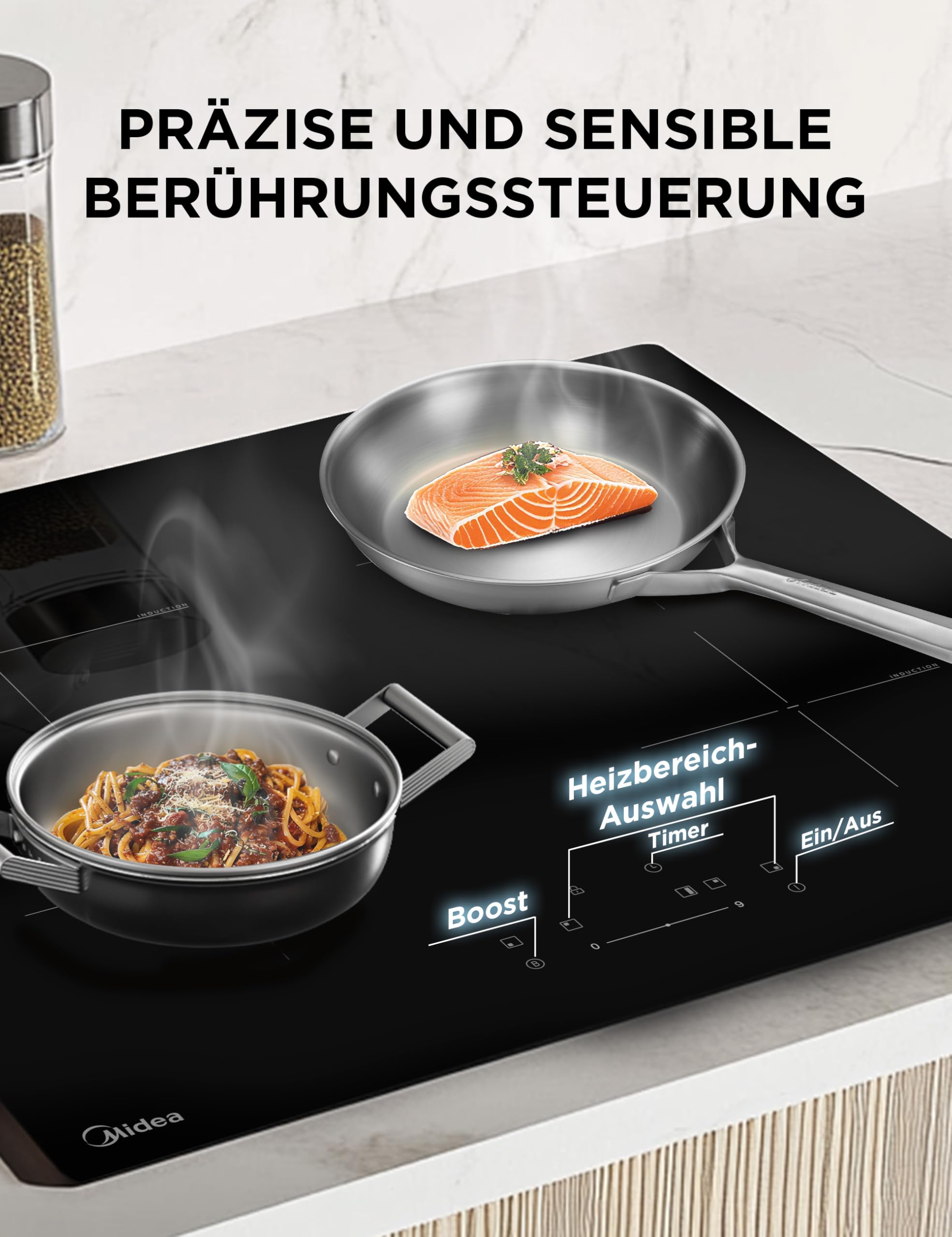 Midea MIH741F238K0 Induktionskochfeld, 4 Kochzonen, 7400W 8