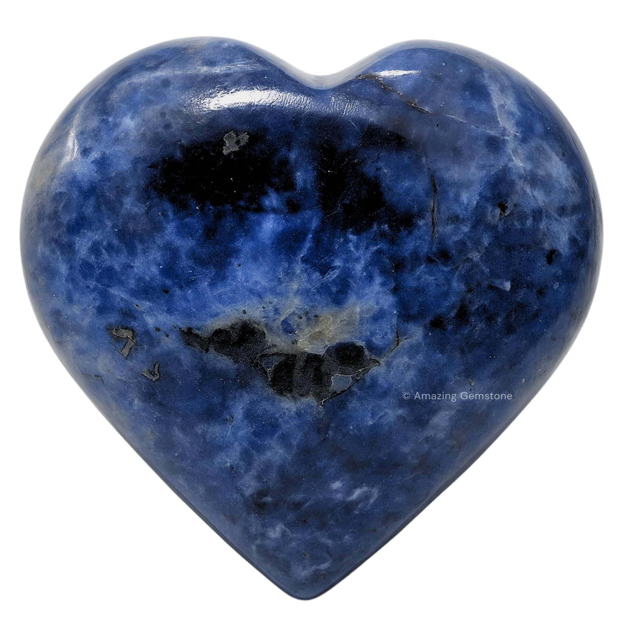 Photo 1 of Amazing Gemstone Sodalite Crystal Heart Palm Stone - Pocket Massage Worry Stone for Natural Body Chakra Balancing, Reiki Healing and Crystal Grid