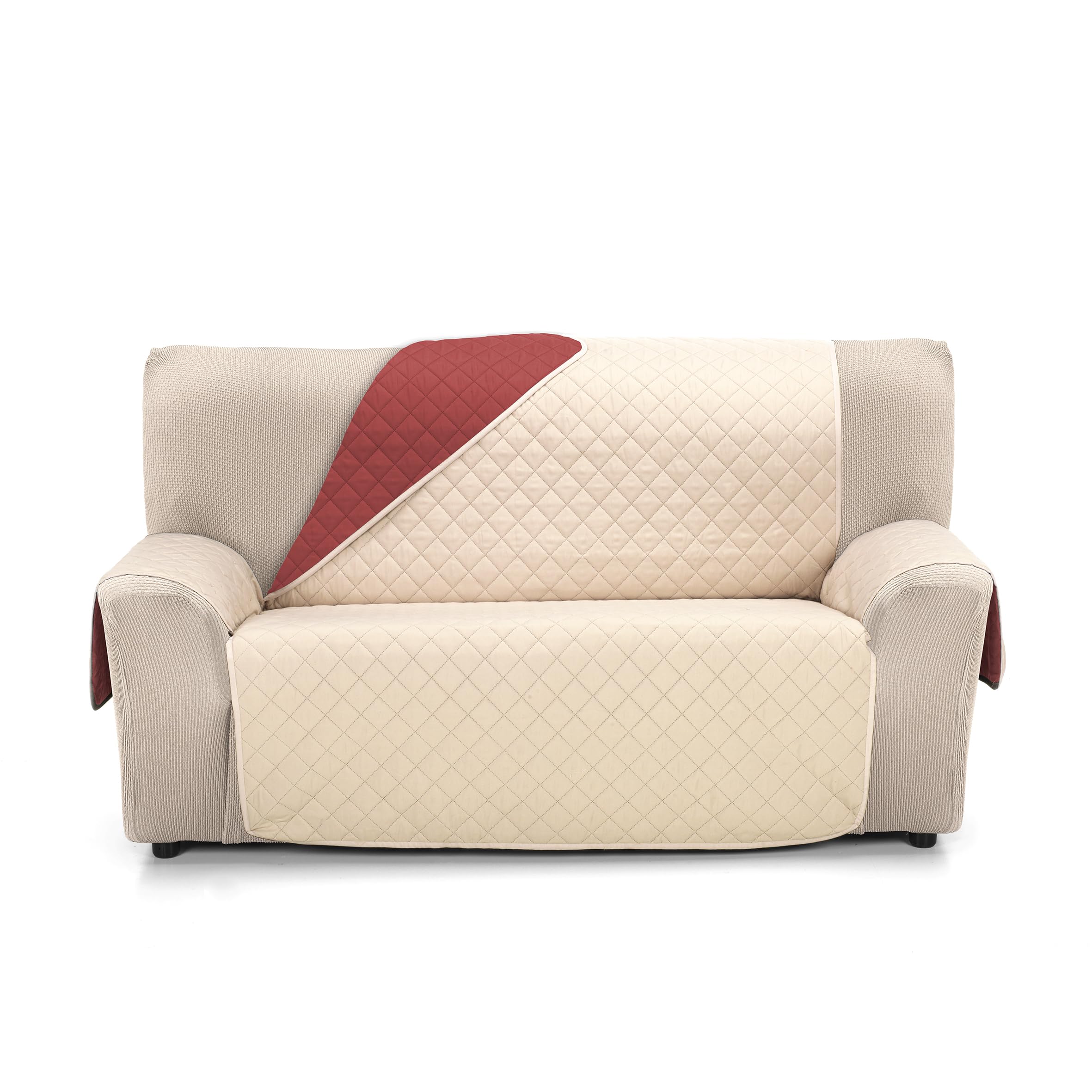 Martina Home Quilted Sofa Cover Reversible Amber 2 Seater Beige Red