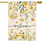 Baccessor Summer Welcome House Flag 28 x 40 Inch Floral Double Sided Daisy Funny Spring Sunflower Yard House Flag Seasonal Burlap Cute Vertical Farmhouse Yard Outdoor Decoration