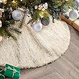 USILAND Christmas Tree Skirt, 24 Inches, White Faux