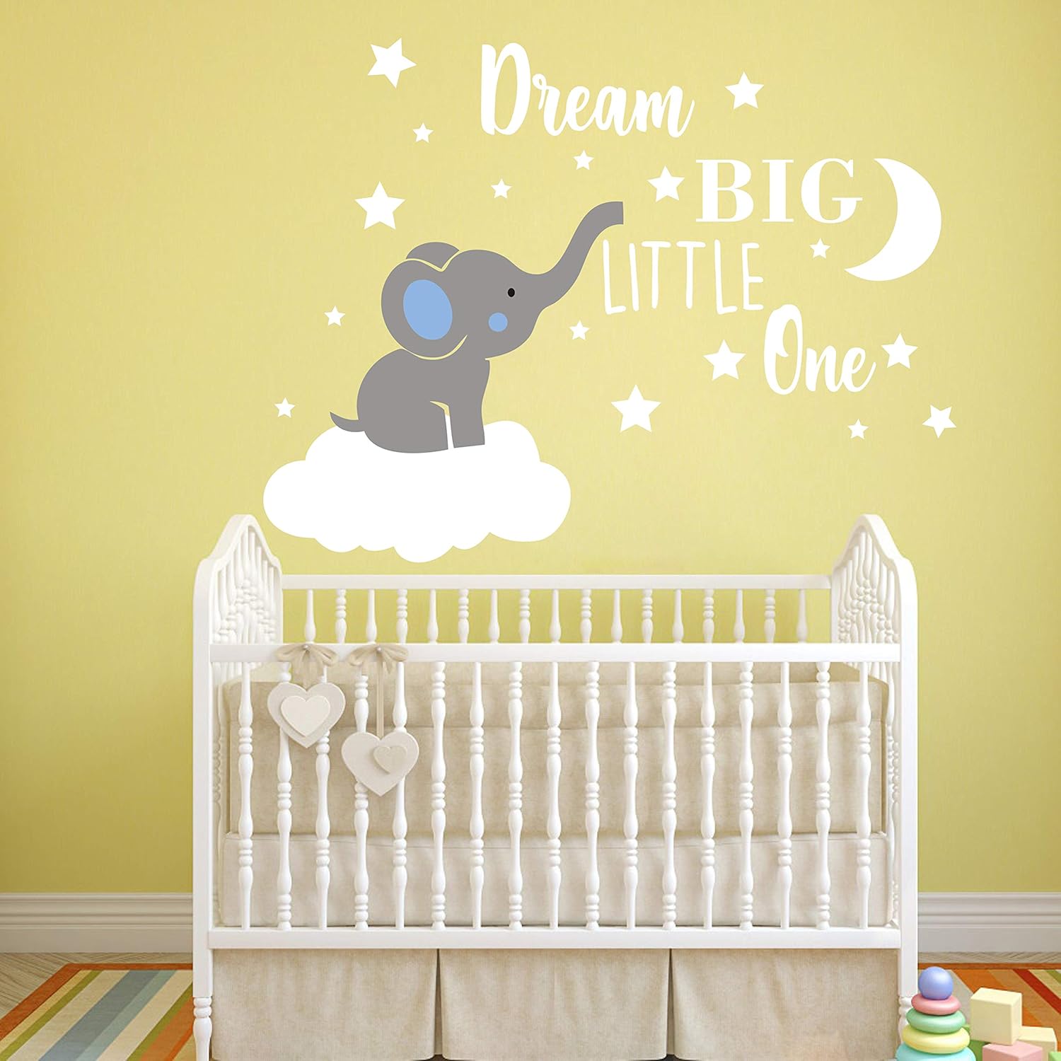 Dream Big Little One Elephant Wall Decal, Quote Wall Stickers, Baby Room Wall Decor, Vinyl Wall Decals for Children Baby Kids Boy Girl Bedroom Nursery Decor Y42 (Blue,White(Boy)): Home & Kitchen
