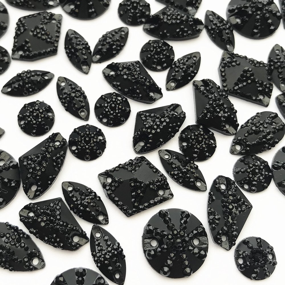 Photo 1 of 120Pcs Amazing Different Sizes All Stars Faceted Mirror Black Gems Beads Rhinestones Sewing for DIY Costume Decorations