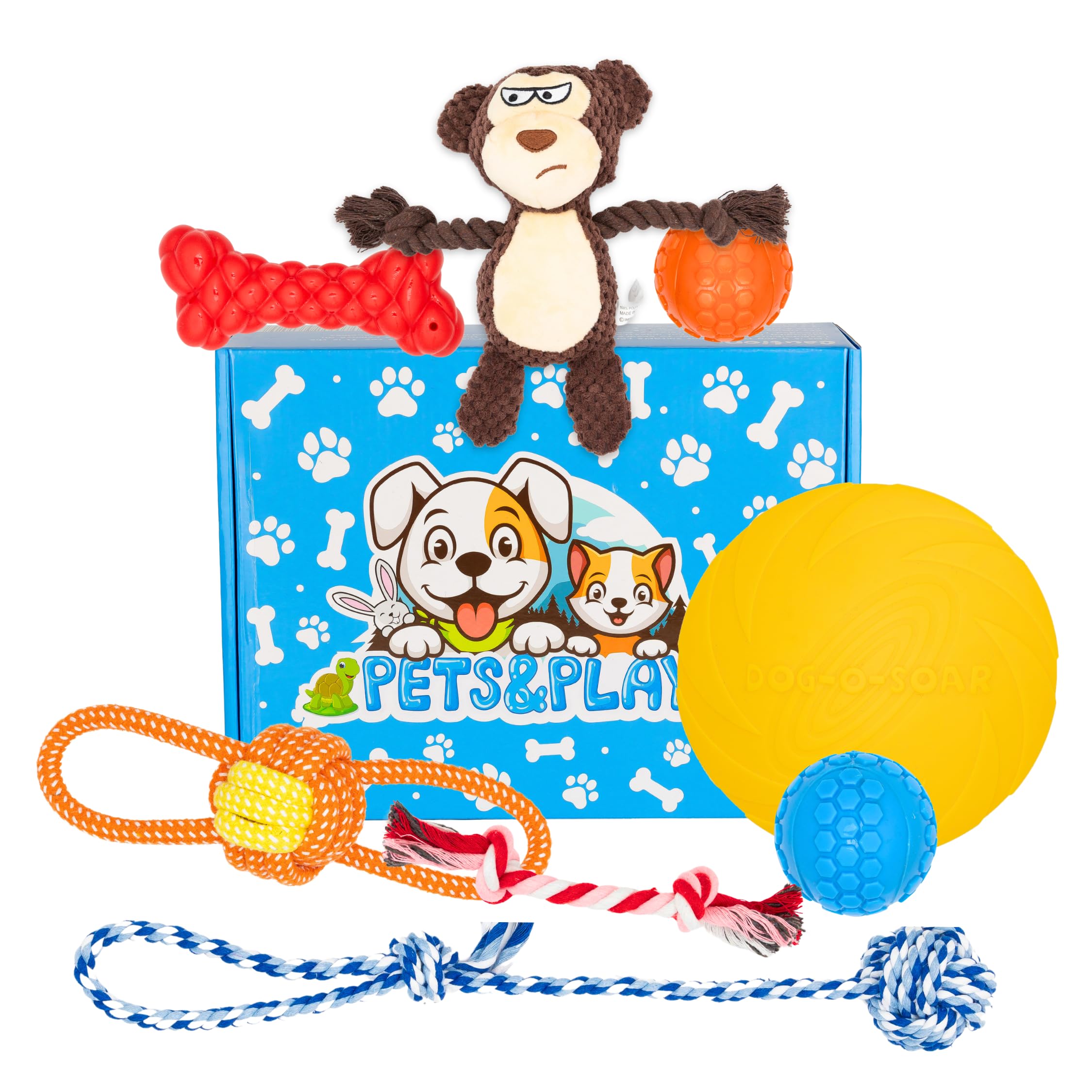 Dog Toys 8 Pack | Dog Ropes, Dog Frisbee, Squeaky Dog Balls, Squeaky Dog Plush & Dog Bone | Dog Toy for Boredom | Small Dogs Medium Large Dogs | Interactive & Enrichment | Dog Toy Box Bundle | UK