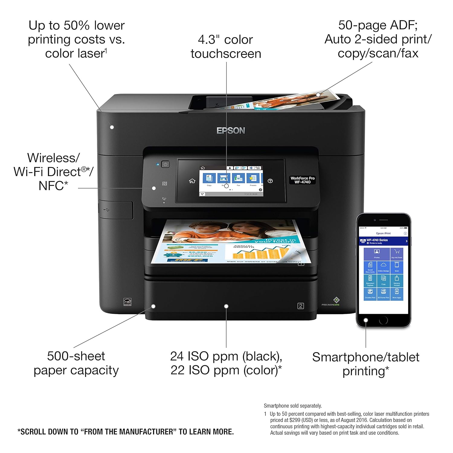 Amazon.com: Epson Workforce Pro WF-4740 Wireless All-in-One Color Inkjet  Printer, Copier, Scanner with Wi-Fi Direct, Amazon Dash Replenishment  Enabled: ...
