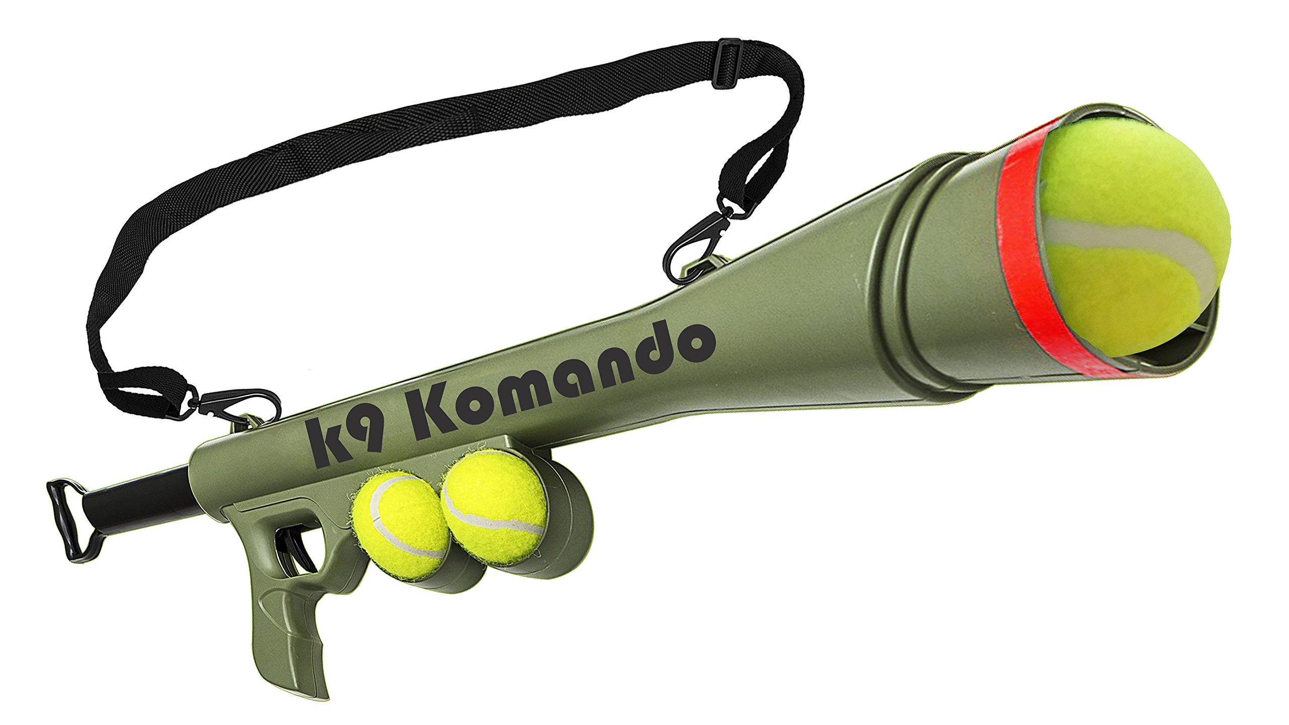 Dog Komando K9 Tennis Ball Launcher Gun includes 2 Squeaky Balls Best Pet Dog Toy Ball Thrower