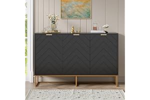 Scurrty 47.2'' Sideboard Buffet Cabinet with Storage, Sideboard Storage Cabinet with 3 Doors and Adjustable Shelf, Accent Cabinet for Living Room, Kitchen (Black)