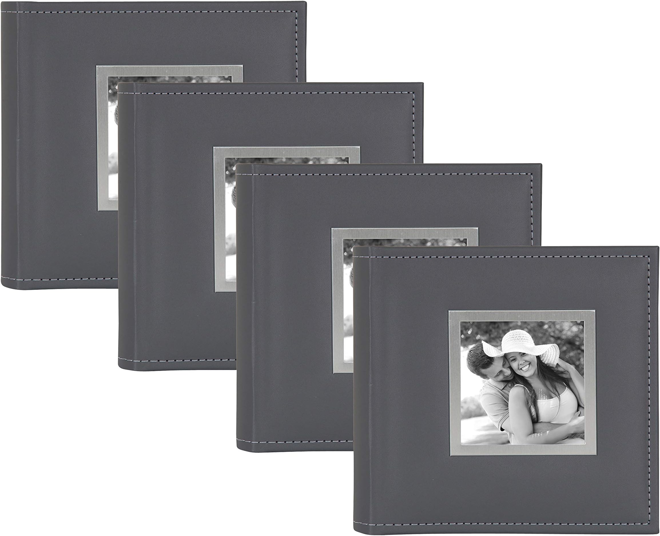 DesignOvation Sleek Faux Leather Gray Photo Album, Holds 100 4x6 Photos, Set of 4