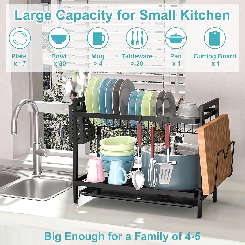 ® 2 Niveles Escurreplatos Acero Inoxidable Cocina, Multifunción Escurridor De Platos Desmontable Escurridor de Platos para Fregadero con Bandejas de Goteo,Soporte de Cubiertos Soporte de Vaso — foto 3 de 7