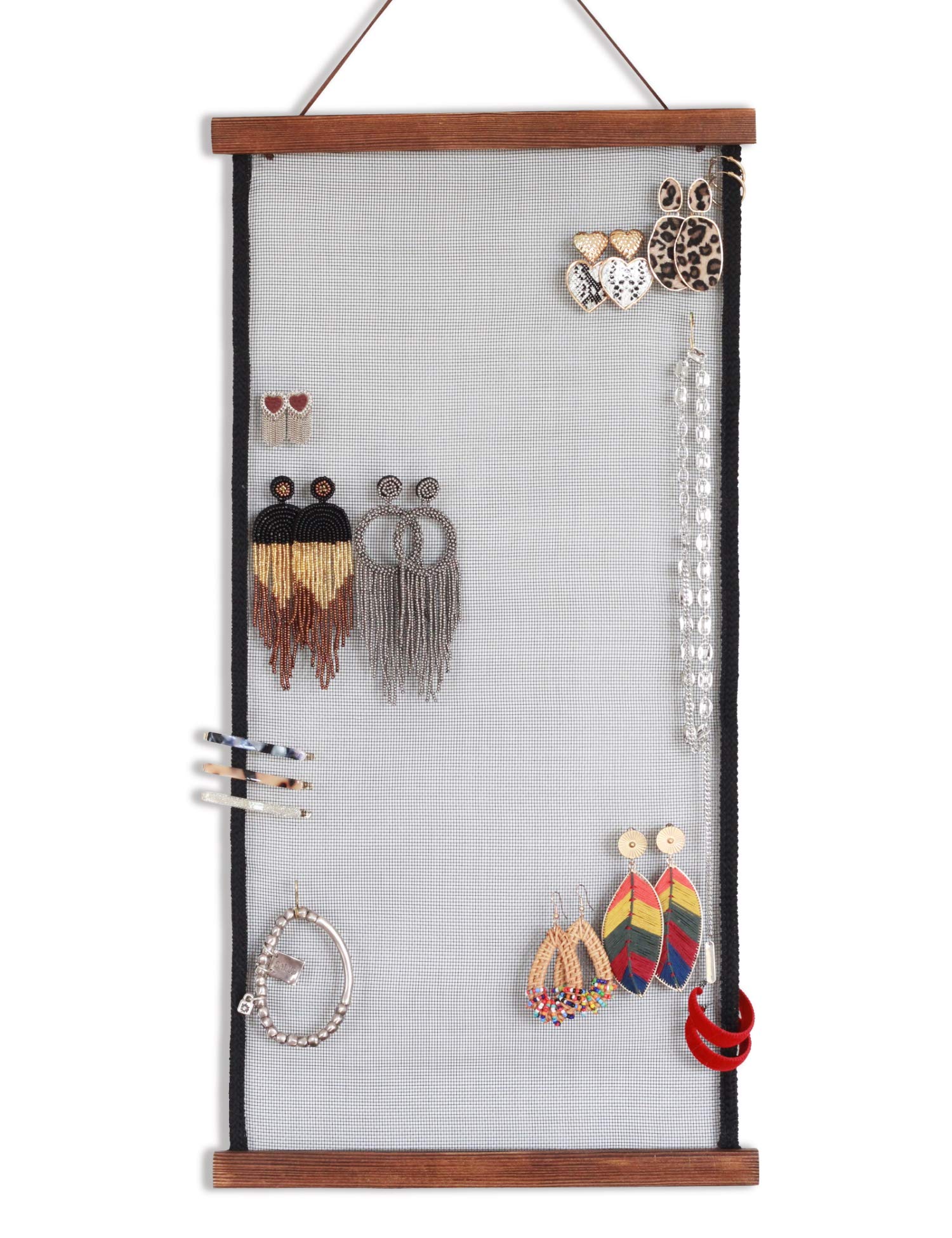 Photo 1 of Earring Organizer Wall Monut, Display Hanging Jewelry Organizer for Studs Dangle Earrings and Necklaces Holder Rack for Women Girl Gift