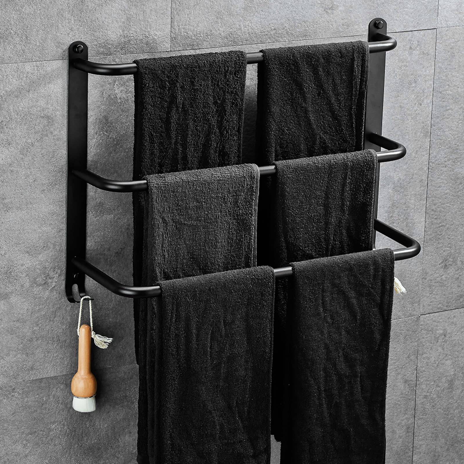 Yeegout No Drill 3-Tiers Towel Bar Stainless Steel Towel Rail Holder for Bathroom Kitchen and Toilet Black