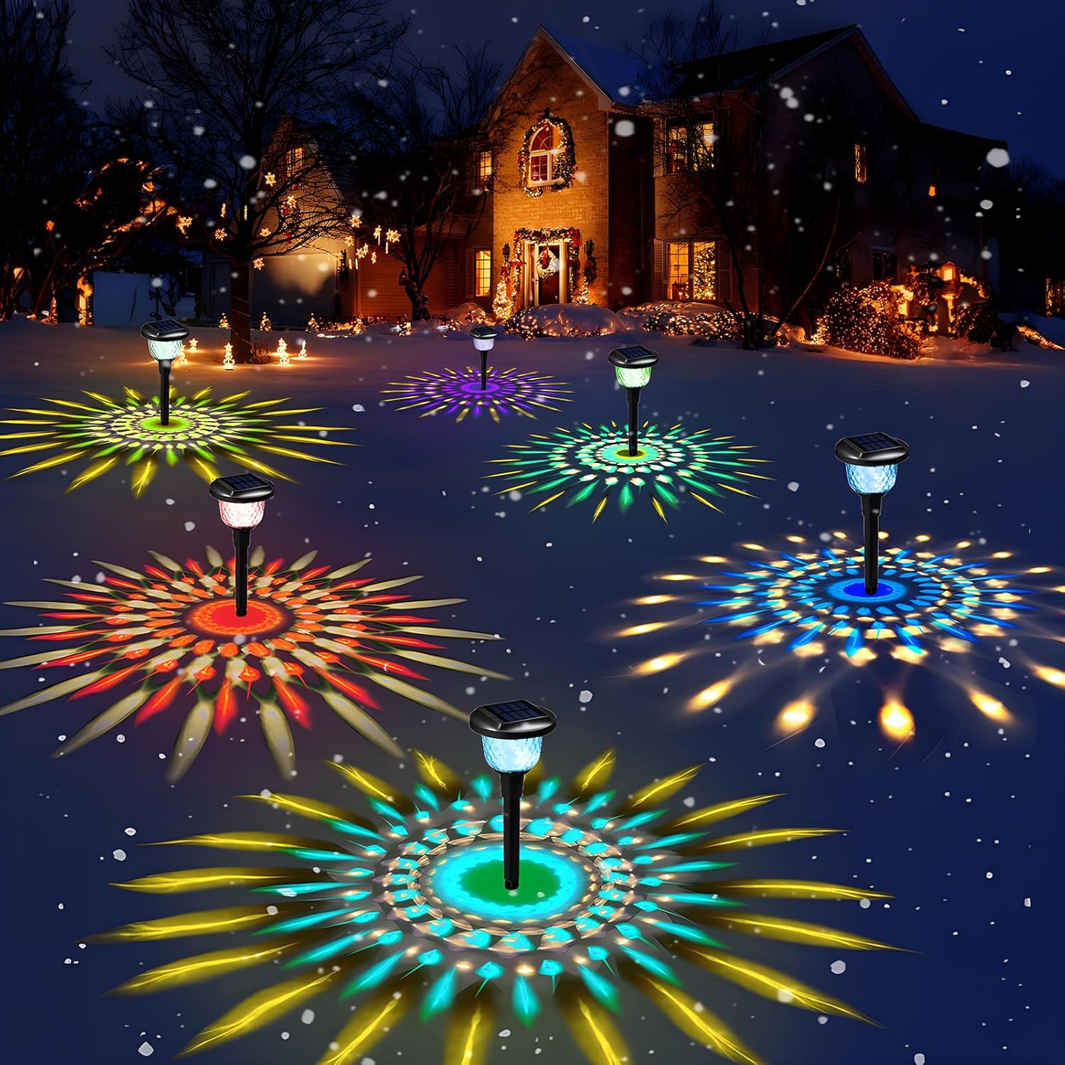 Lighting - AUSRKI Solar Pathway Lights for Outside 8 Pack, Christmas Lights for Outdoor Waterproof, Bright Dynamic Color Changing & Warm White Mode, Decorative Garden Lights for Yard, Lawn, Patio