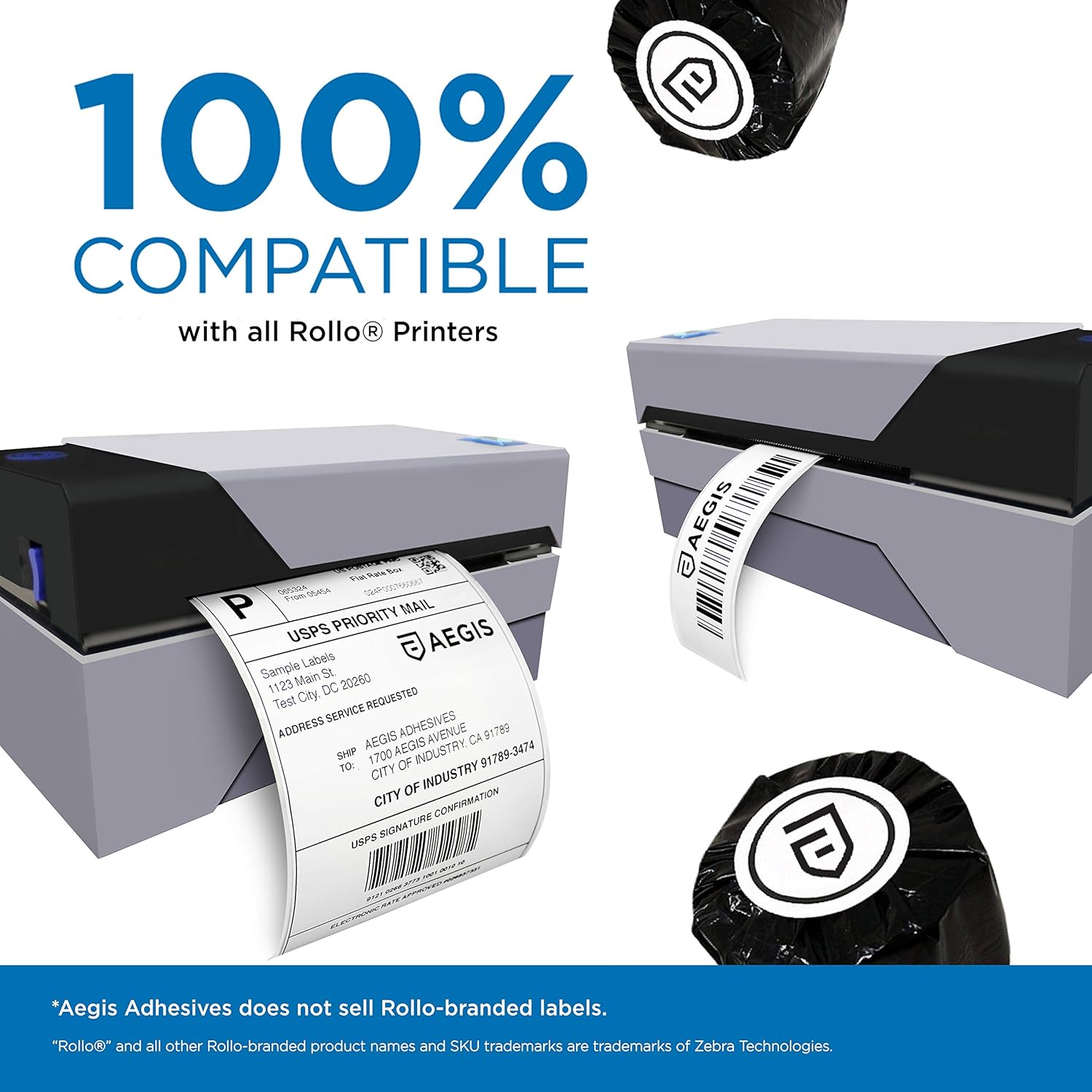 Aegis Adhesives - 2 ¼” X 1 ¼” Direct Thermal Labels for UPC Barcodes, Address, Perforated & Compatible with Rollo Label Printer & Zebra Desktop Printers (12 Rolls, 1000/Roll) : Office Products