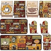 Fourluoo 10 Pcs Coffee Kitchen Decor and Accessories Coffee Oven Mitts and Pot Holders Set Dish Towels Farmhouse Kitchen Decor Retro Brown Gloves for Chef Baking Cooking Grilling BBQ Women Gift