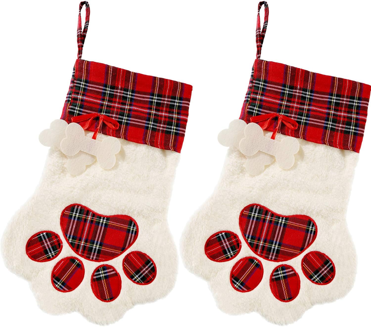 Stockings & Holders - 2 Pieces Christmas Stockings Pet Paw Pattern Stockings Fireplace Hanging Stockings for Pet and Christmas Decoration (Red)