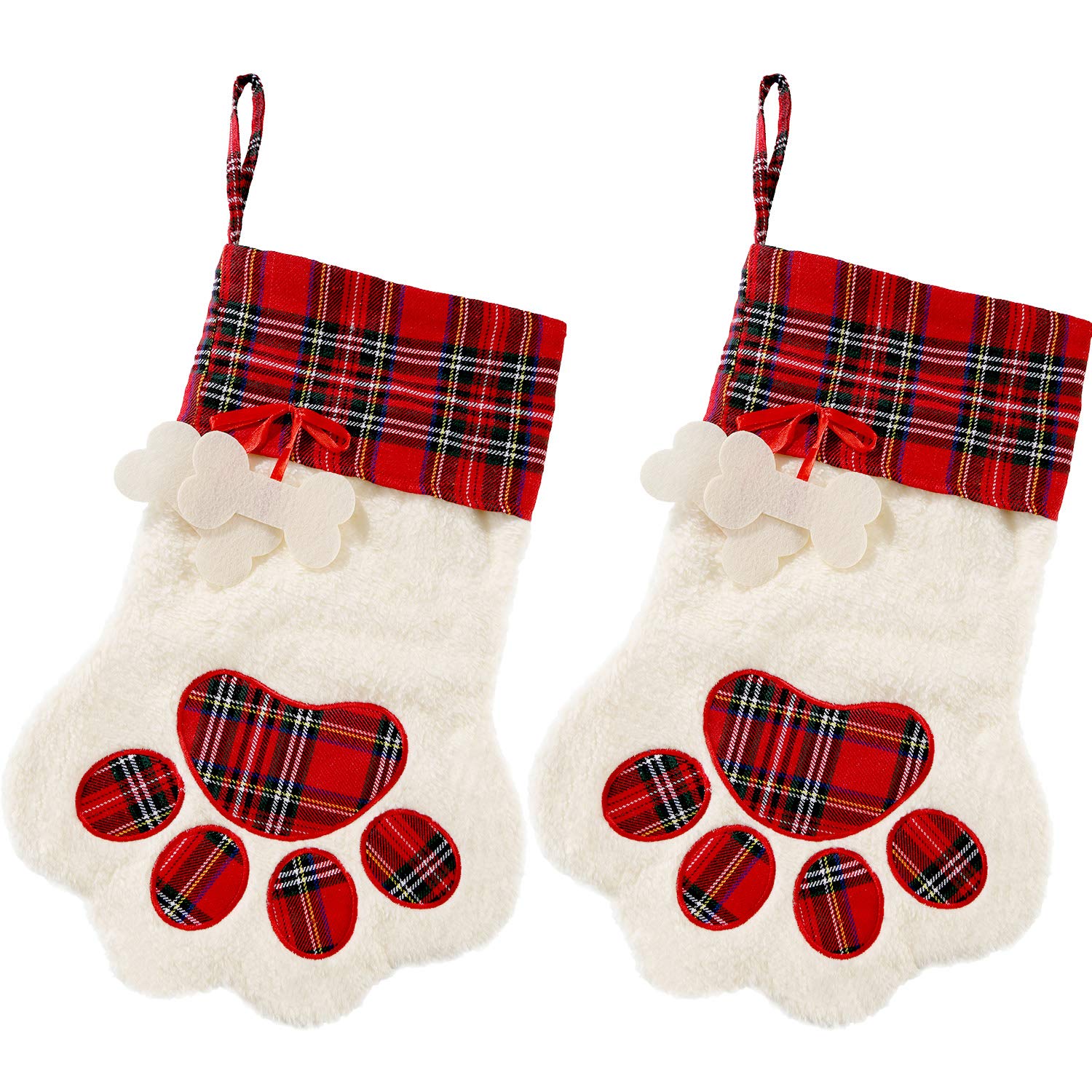 Jetec 2 Pieces Christmas Stockings Pet Paw Pattern Stockings Fireplace Hanging Stockings for Pet and Christmas Decoration (Red, 2 Pieces)
