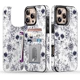 Goodon for iPhone 16 Pro Max Case Wallet - Flip Folio Leather Cover with Trendy Floral Design, 4 Card Slots & Kickstand Function, Protective Phone Case for Women and Girls - Skull and Flower