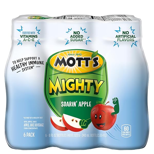 MOTT’S MIGHTY SOARIN’ APPLE JUICE DRINK, 8 FL OZ BOTTLES, 6 PACK