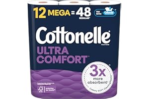 Cottonelle Toilet Paper, 12 Mega Rolls = 48 Regular Rolls, Ultra Comfort, Soft Bathroom Tissue, 244 Sheets per Roll, Packagin