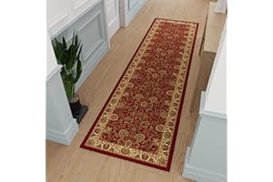 OTTOMANSON Machine Washable Oriental Design Non-Slip Rubberback 3x10 Traditional Runner Rug for Hallway, Kitchen, Bedroom, Living Room, 2'7" x 9'10", Red