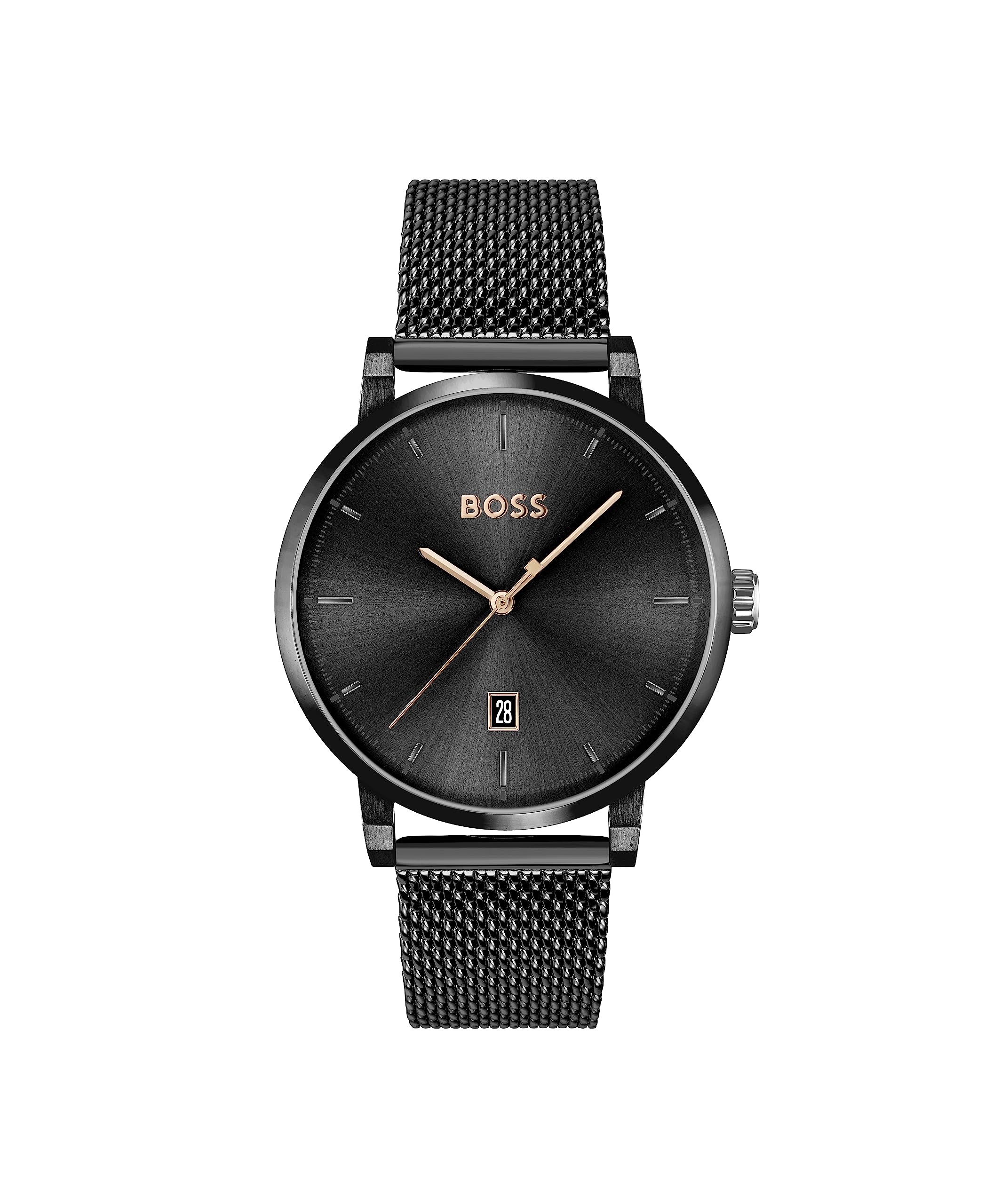 BOSS Analogue Quartz Watch for Men Confidence Collection with Black Stainless Steel Mesh Bracelet - 1513810