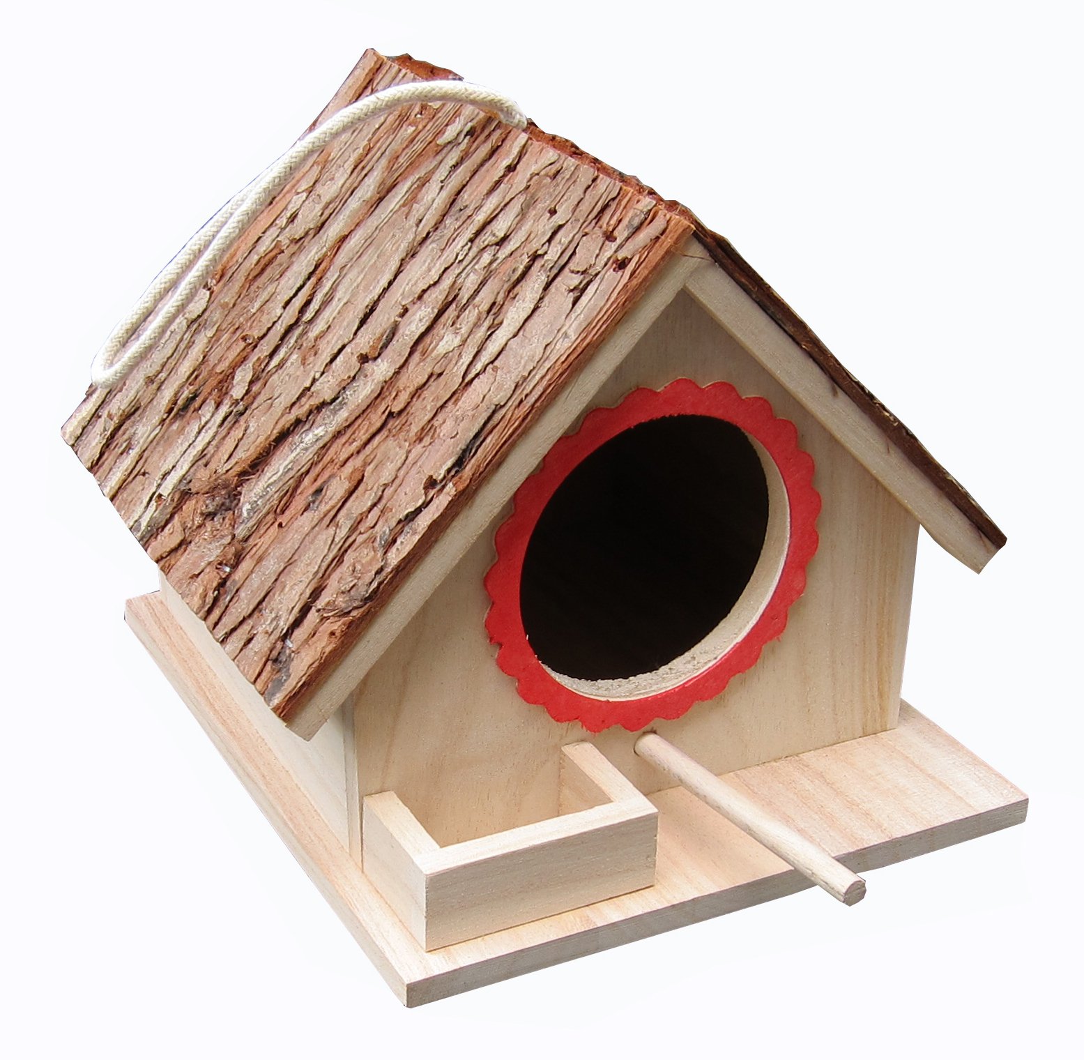 Tree Bark Roof Bird Feeding House, Bird Nesting Box, Assembled(READY TO USE),for Big Birds Like Cockatiel, Budgie, Parakeet as well as Small Birds Wren and Chickadee Species, Bluebirds etc