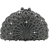 Boutique De FGG Peacock Rhinestone Clutch Purses for Women Evening Handbags Wedding Hardcase Party Crystal Clutch Bag,Mini