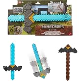 Mattel Minecraft Sword and Pickaxe 2-in-1 Toy, Button-Activated Click and Switch Role-Play Accessory Inspired by A Minecraft Movie