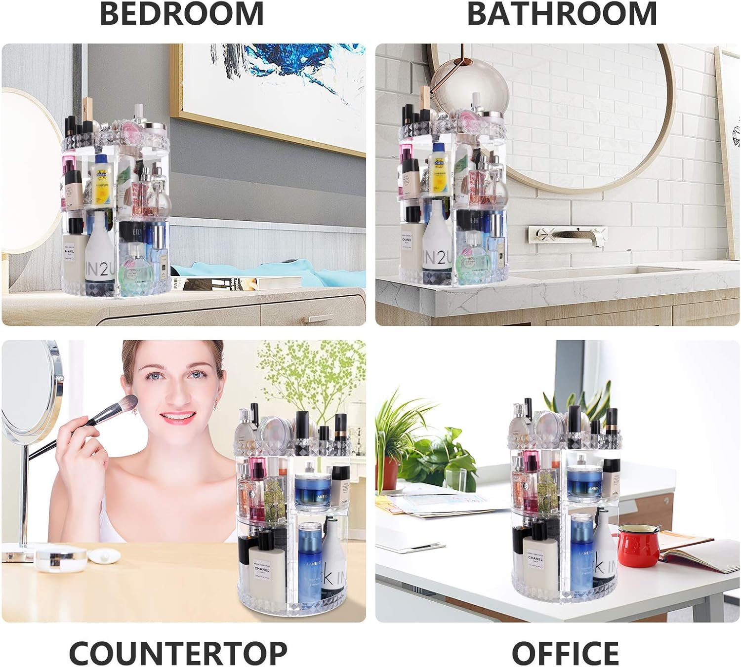 Deksias 360 Rotating Makeup Organizer, Adjustable Carousel Acrylic Storage,Large Capacity Spinning Cosmetics Display Case for Bathroom,Bedroom,Dresser or Vanity Countertop (Clear): Home Improvement