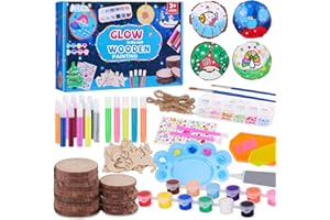 AHCo. Kids Wooden Painting Toys Kit - Creative Art and Crafts for Girls Boys Age 3+ Year Old, Wood Slice Activities Gifts, Glow in The Dark