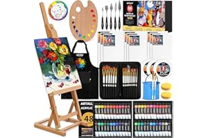 ARTALLY 86-Piece Acrylic Painting Kit with Tabletop Easel, 48 Colors Acrylic Paint Set, Paint Brush Set & Case, Brush Basin & Art Apron, Complete Art Supplies Painting Set for Adults, Artists, Beginners