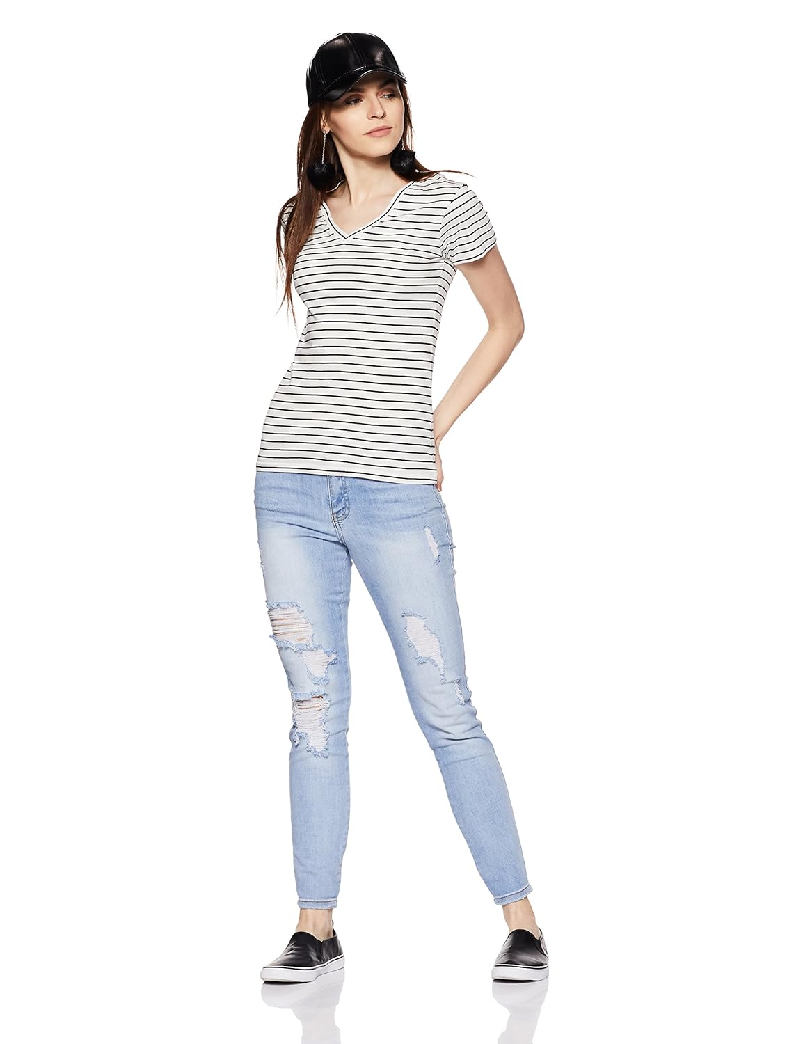 symbol amazon brand women's striped regular fit t-shirt