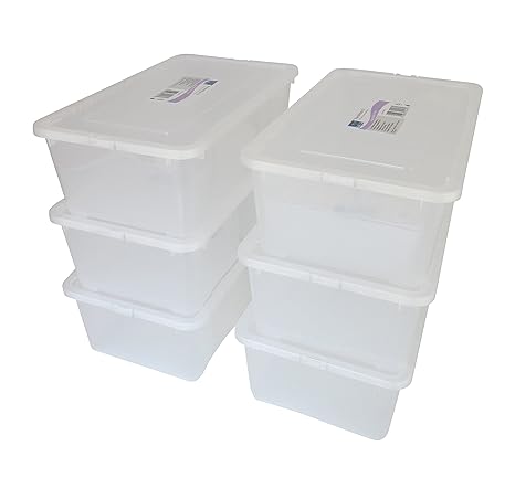 6 er Set Alpfa Schuhboxen je 5,0 Liter Inhalt - transparent mit Deckel - stapelbar 33x20x11 cm